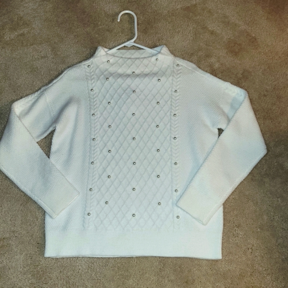Ann Taylor  Pearlized Mock Neck Cable Sweater